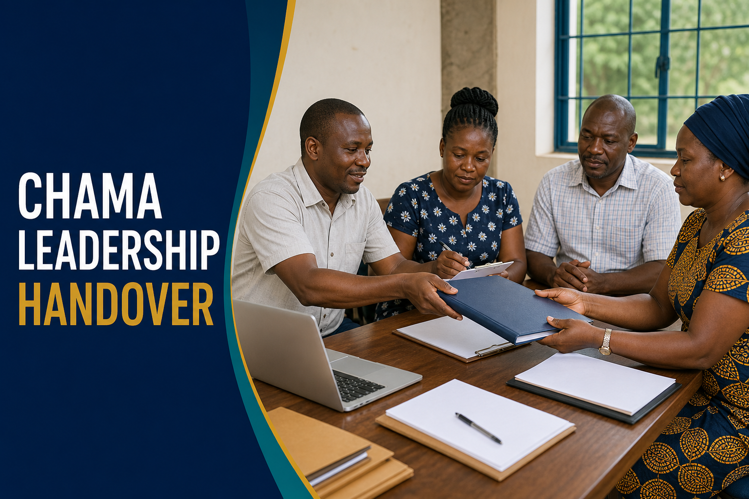 Kenyan chama officials using a leadership handover checklist to transfer records