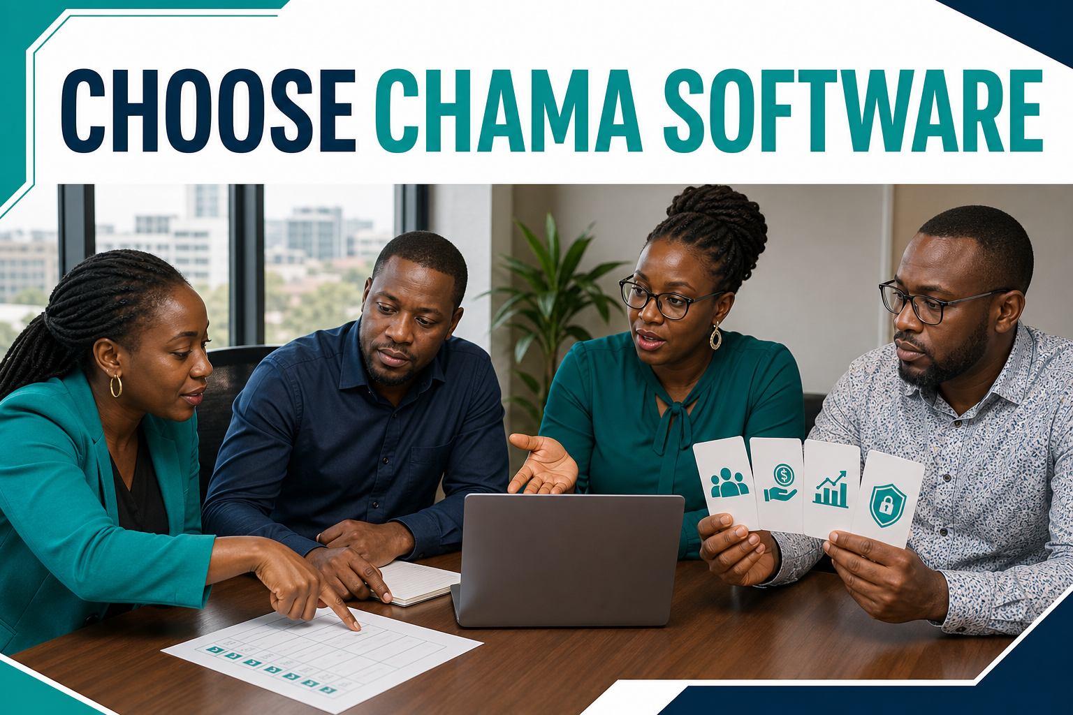 Kenyan chama committee using a checklist to compare management software