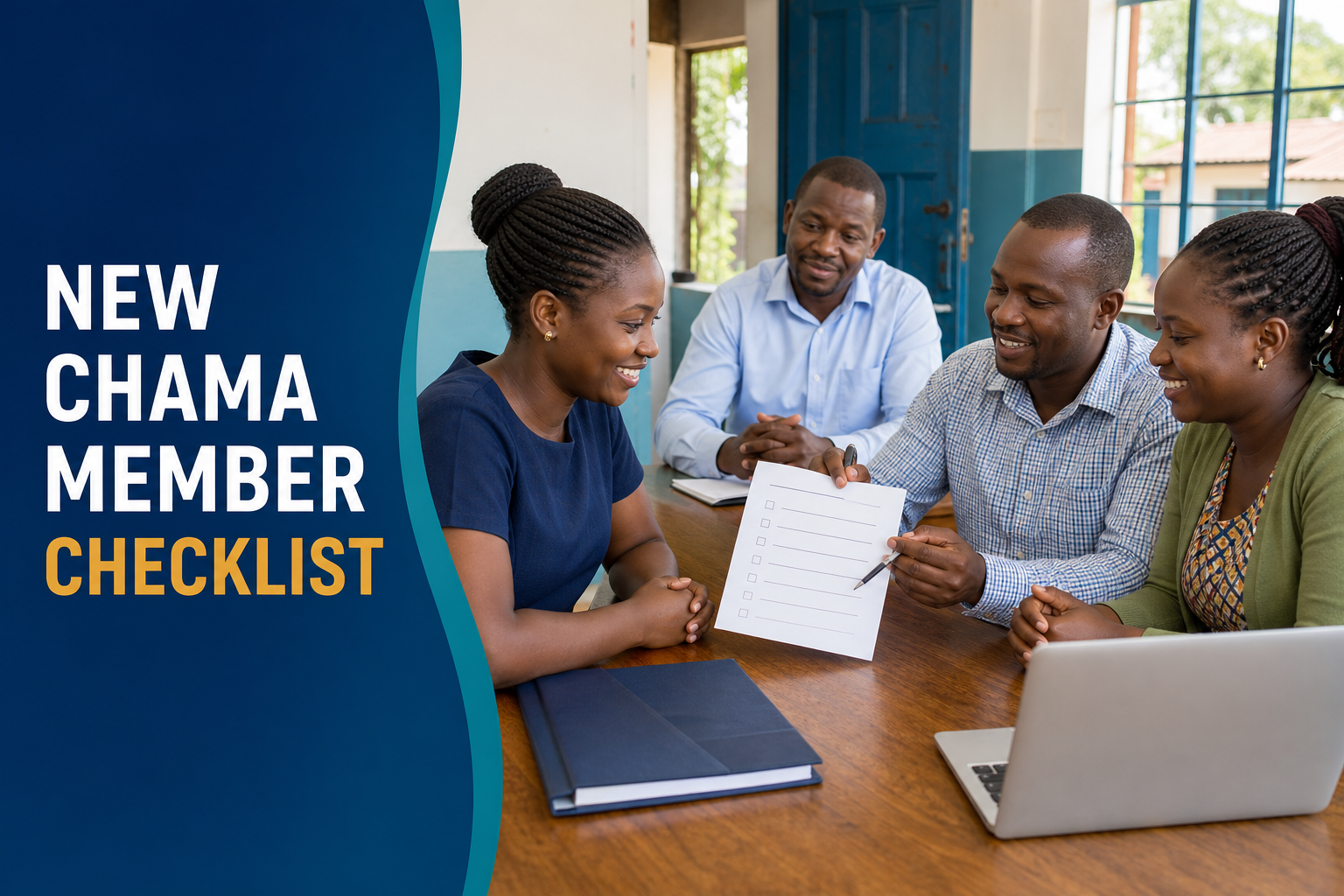 Kenyan chama officials reviewing a new chama member onboarding checklist